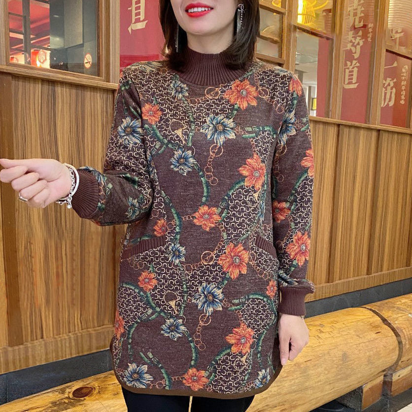 【M-6XL】2023 Toamna și iarna Nouă catifea îngroșată catifea largă Retro imprimat Top