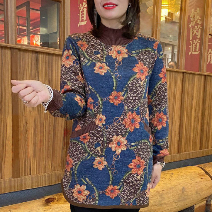 【M-6XL】2023 Toamna și iarna Nouă catifea îngroșată catifea largă Retro imprimat Top