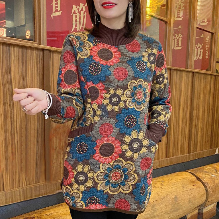 【M-6XL】2023 Toamna și iarna Nouă catifea îngroșată catifea largă Retro imprimat Top