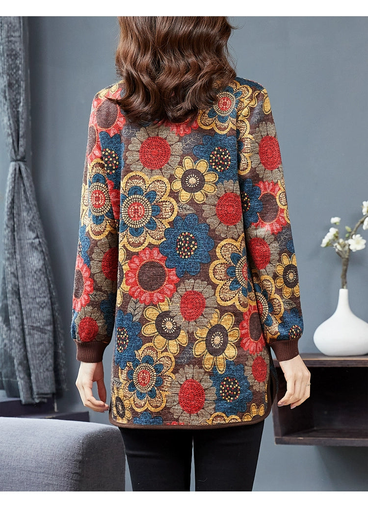 【M-6XL】2023 Toamna și iarna Nouă catifea îngroșată catifea largă Retro imprimat Top