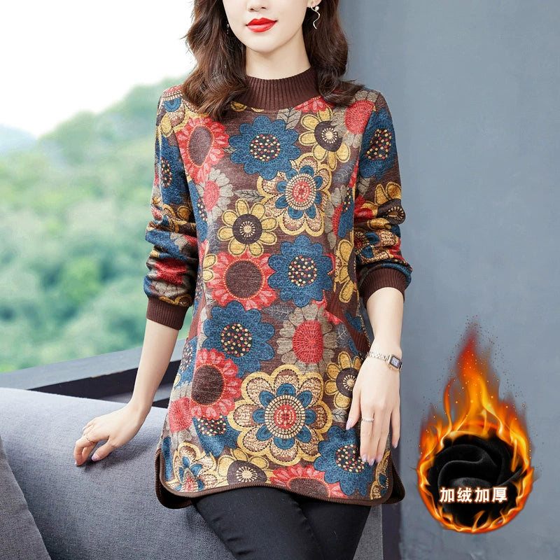 【M-6XL】2023 Toamna și iarna Nouă catifea îngroșată catifea largă Retro imprimat Top