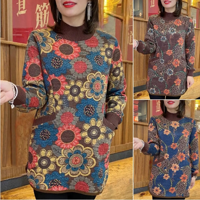 【M-6XL】2023 Toamna și iarna Nouă catifea îngroșată catifea largă Retro imprimat Top